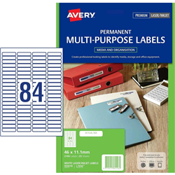 Avery Multi-Purpose Laser & Inkjet Labels L7656 46x11.11mm White Pack of 25 (2100)